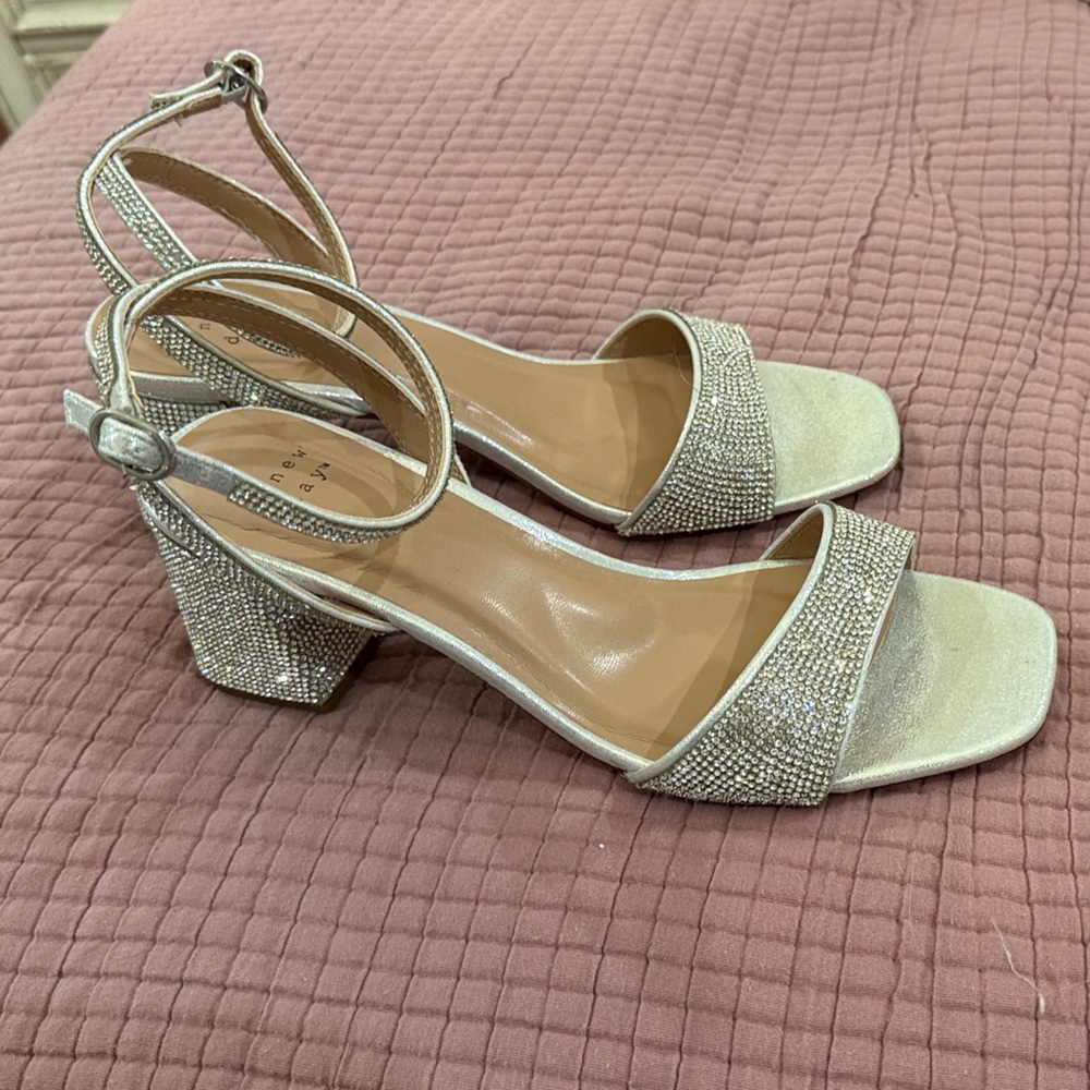 Elegant Silver Women's Sandals a new day 9 block heel prom formal wedding shoes